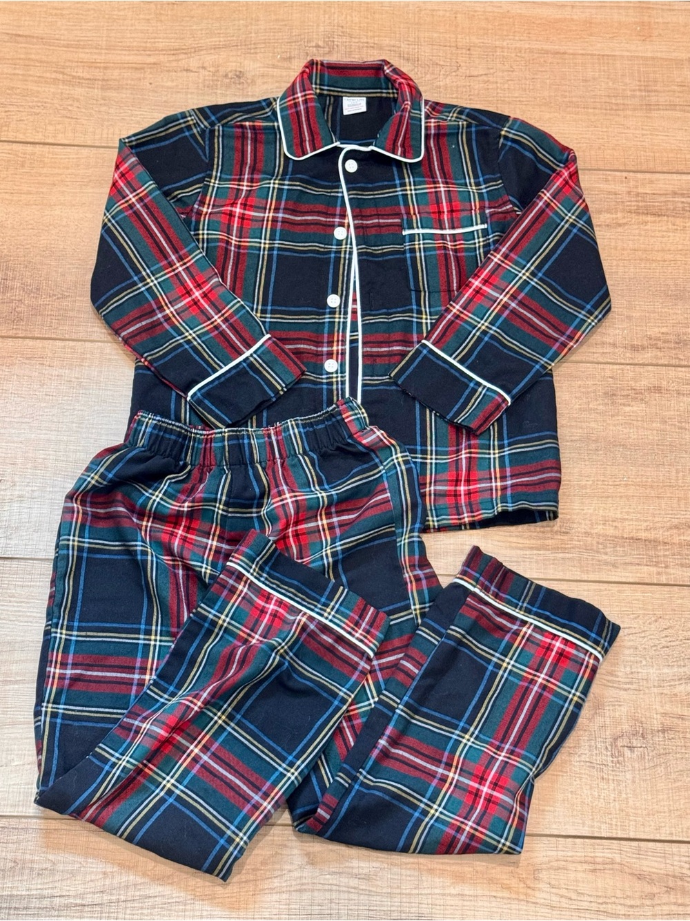 J.Crew Crewcuts Black Stewart Tartan Plaid Pajama Set Kids 6-7 Holiday